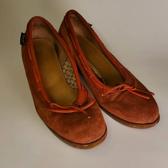 Indian Summer Vintage Orange Leather Suede Wedge Heels with Lacing - Picture 3 of 15